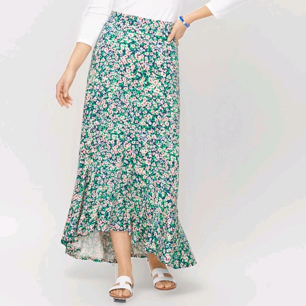 Talbots Plus Size X Ditzy Floral HI-LOW Flounce Maxi‎ Skirt NWT Boho Girly RETRO